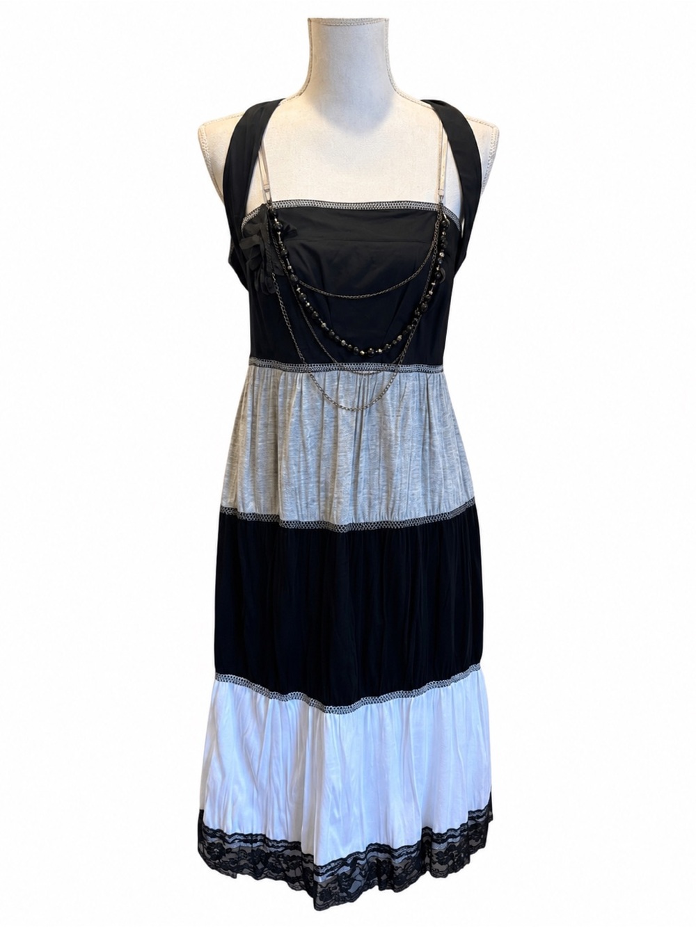 NWT Bai Amour Doublelayer Black, White, and Grey Sleeveless Dress. Small